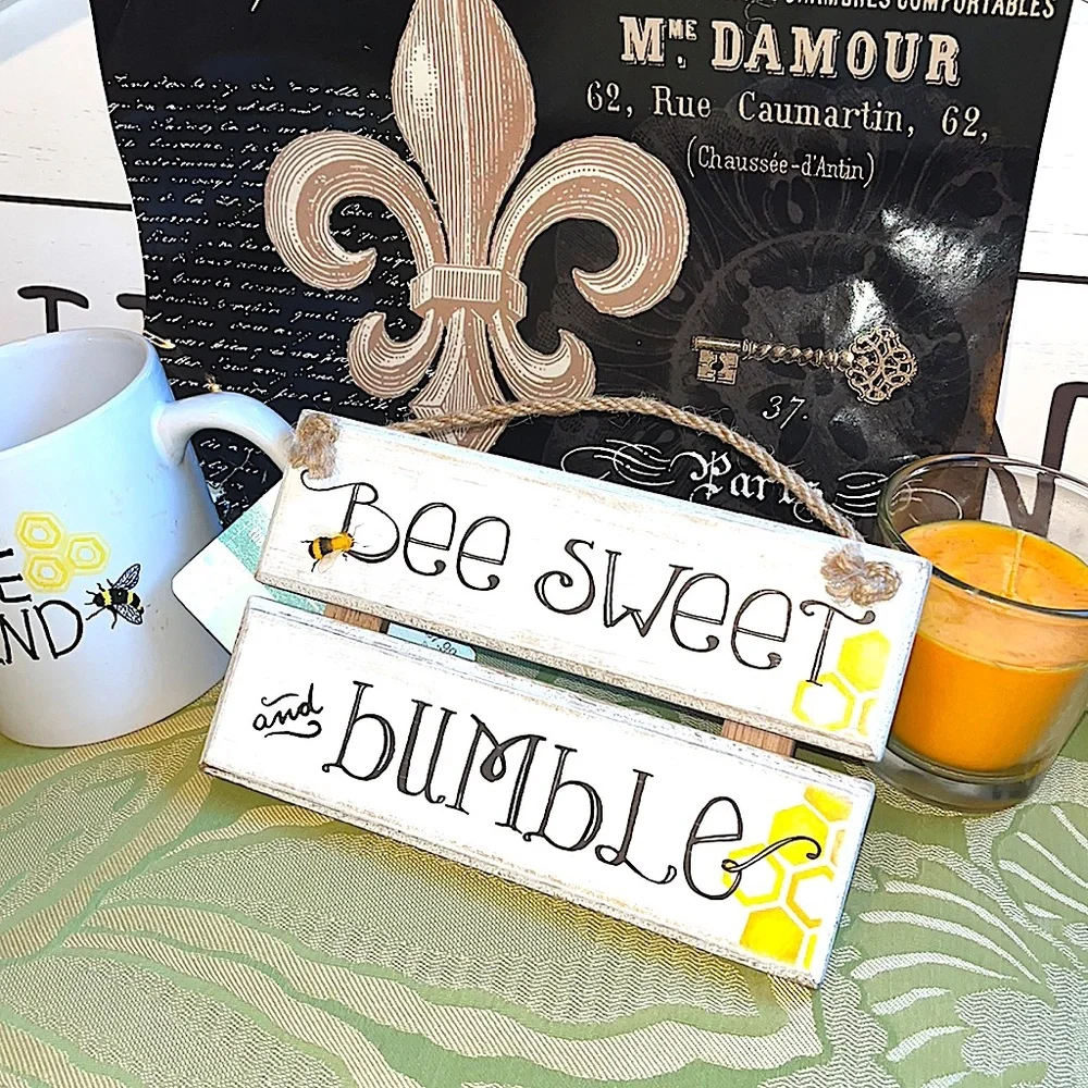 Nwt yellow spring bee bundle gold bow flip flops &wood sign βBee Sweet&Bumbleβ - Picture 11 of 16